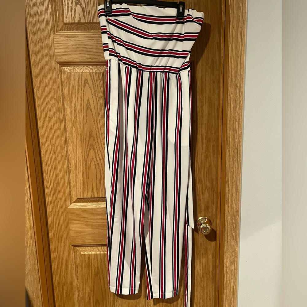 Express Black and Red Striped Jumpsuit